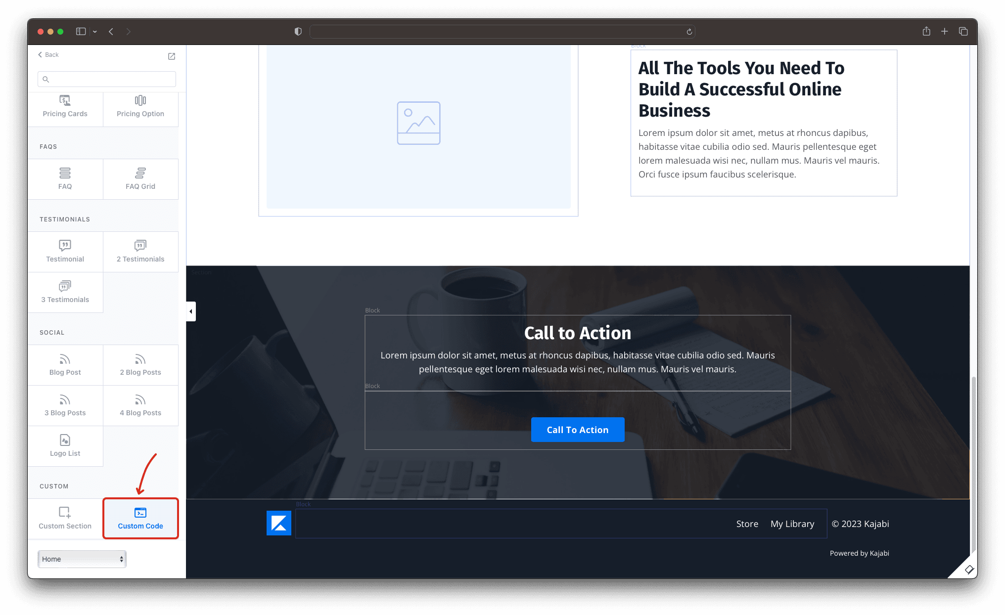 Step - 2: Insert Custom Code section